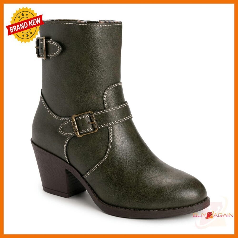 Women's Ankle Boots Block Heel Memory Foam Side Zip US 6-11